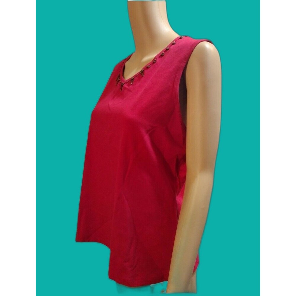 Croft and Barrow Stretch Women’s Sleeveless Red Tank Bead Neckline Size L - Picture 2 of 7